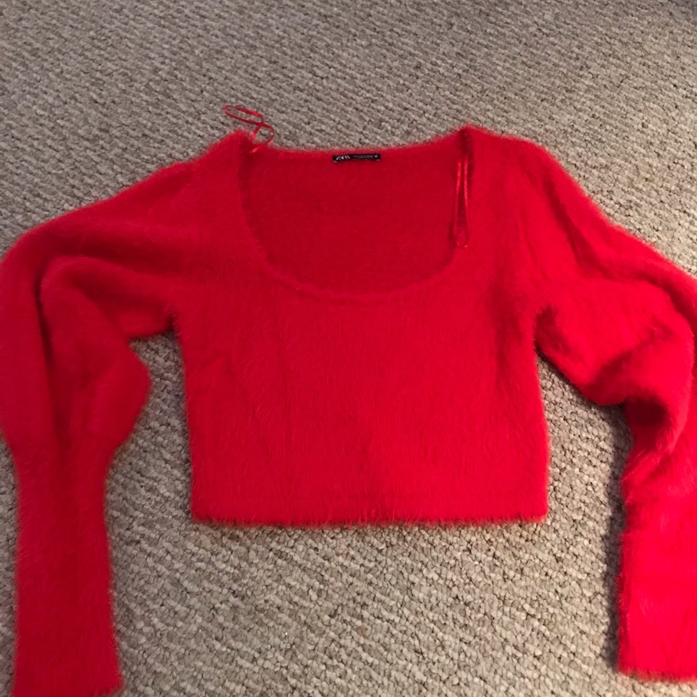 Bright Red Furry Zara Sweater